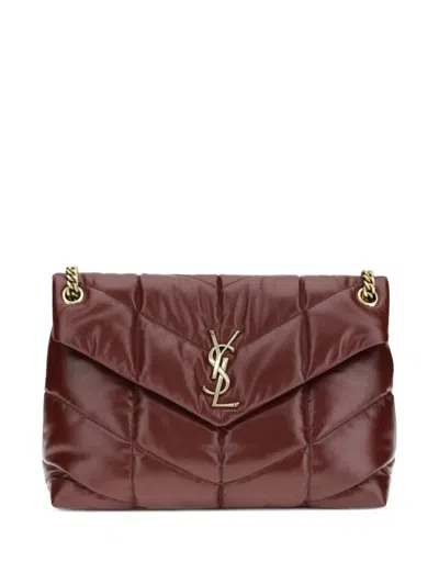 Saint Laurent Medium Puffer Quilted Logo Shoulder Bag In Burgundy