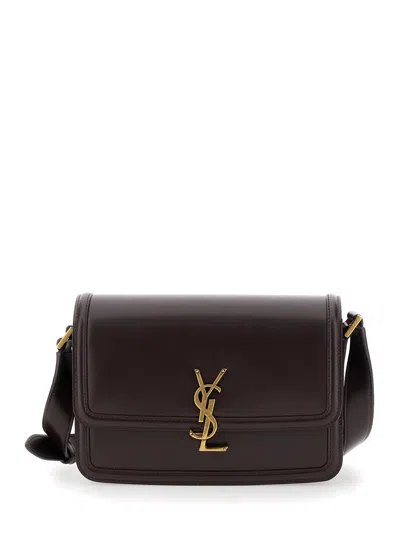 Saint Laurent 'medium Solferino' Brown Satchel Bag With Cassandre In Smooth Leather Man