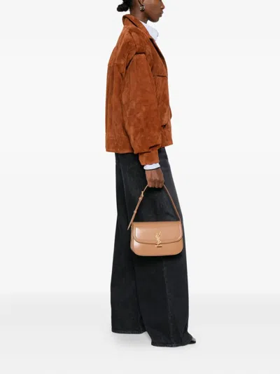 Saint Laurent Medium Solferino Logo-plaque Foldover Shoulder Bag In Brown