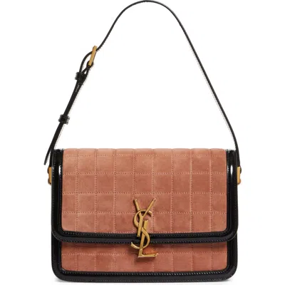 Saint Laurent Medium Solferino Suede Shoulder Bag In Peach Flower/noir