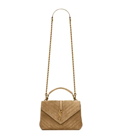 Saint Laurent Medium Suede Collège Top-handle Bag In Green