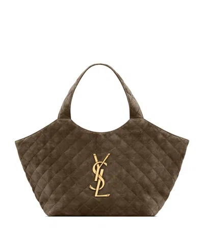 Saint Laurent Medium Suede Icare Tote Bag In Green