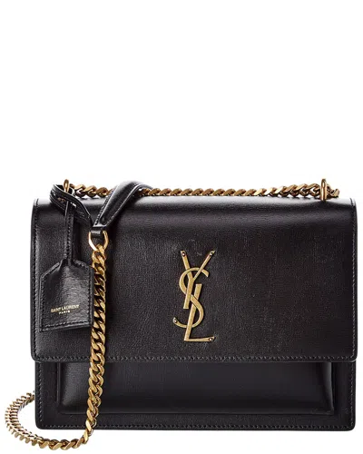 Saint Laurent Envelope Medium Leather Shoulder Bag In Black