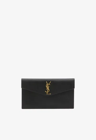 Saint Laurent Medium Uptown Clutch In Grained Leather In Black