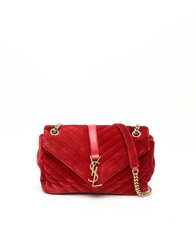 Saint Laurent Medium Velvet College Bag In Red