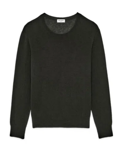 Saint Laurent Mélange-effect Knitted Jumper In Gray