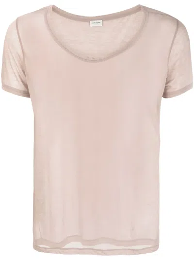 Saint Laurent Mélange-effect Sheer Cotton T-shirt In Neutrals