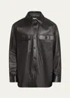 Saint Laurent Men's 2-pocket Leather Overshirt In Nero