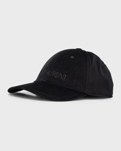 SAINT LAURENT MEN'S 6-PANEL CORDUROY LOGO BASEBALL CAP