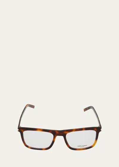 Saint Laurent Men's Acetate Rectangle Optical Frames In Havana