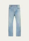 Saint Laurent Stonewashed Distressed Straight Jeans In Deep Blue
