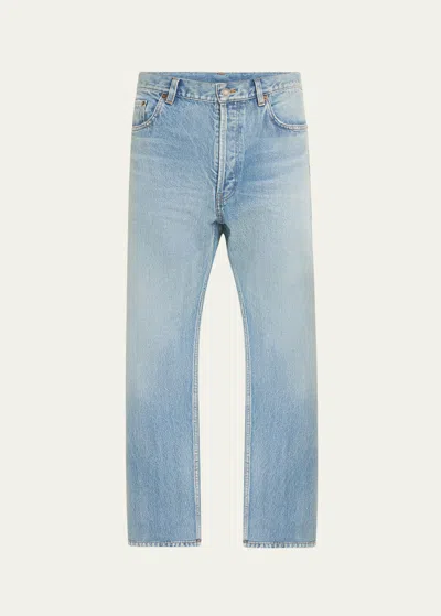 SAINT LAURENT MEN'S AGED DENIM STRAIGHT-LEG JEANS