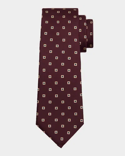 Saint Laurent Men & Apos;s Wide Geometric Square Silk Twill Tie In Burgundy