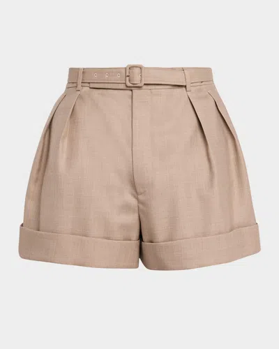 Saint Laurent Men & Apos;s Wool And Cotton Tailored-fit Belted Shorts In Sand