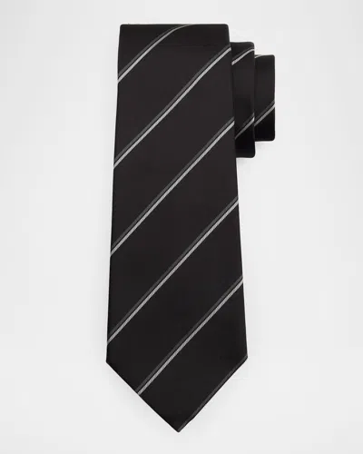 Saint Laurent Men & Apos;s Woven Diagonal Stripe Silk Tie In Black