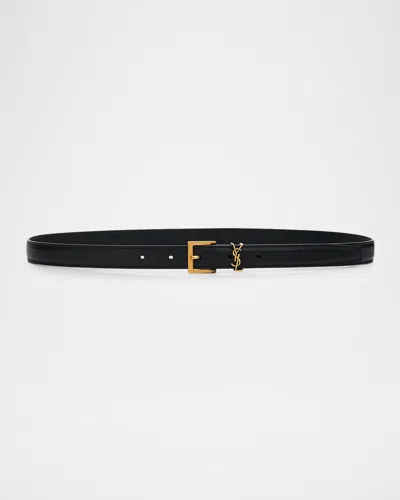 Saint Laurent Men & Apos;s Ysl Cassandre Belt In Smooth Leather In Black