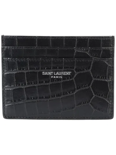 Saint Laurent Men's Animal Print Logo Cardholder In Nero
