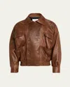 Saint Laurent Leather Jacket With Collared Design And Pockets In Brown