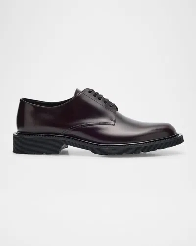 Saint Laurent Men's Army 20 Derby Shoes In Burgandy