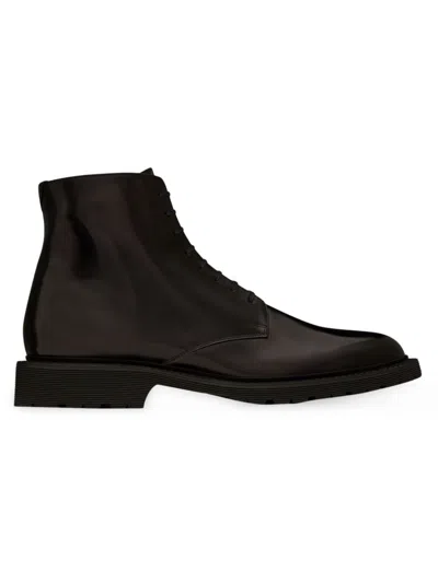 Saint Laurent Men's Army Laced Boots In Smooth Leather In Black