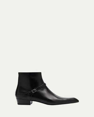 Saint Laurent Men's Augustin Leather Zip Ankle Boots In Black