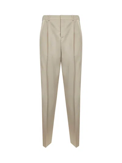 Saint Laurent Men Beige Lightweight Wool Tuxedo Trousers