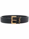 Saint Laurent Grained Leather Cassandre Belt With Square Buckle Accessories In Black