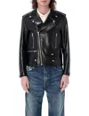 Saint Laurent Black Biker Jacket With Zipped Pockets In Smooth Leather Man In Black