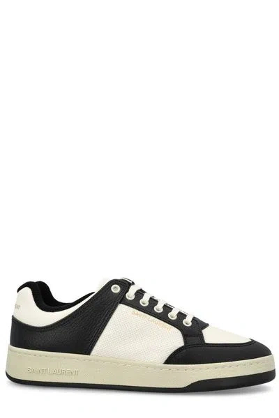 Saint Laurent Modern Leather Sneakers In Classic Black And White Hues In Brown