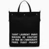 SAINT LAURENT MEN'S BLACK CANVAS TOTE WITH LEATHER DETAILS