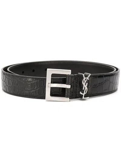 Saint Laurent Men's Black Cocco Leather Belt For Ss24