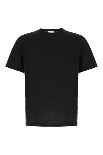 Saint Laurent Men Black Crew Neck Logo T-shirt