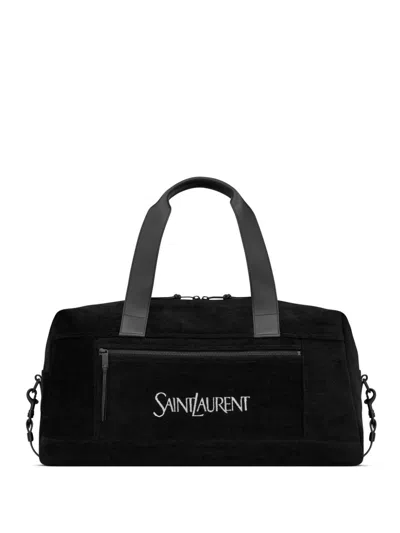 Saint Laurent Large Logo Print Duffle Handbag In Black For Men