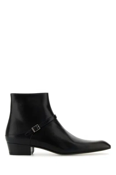 Saint Laurent Men Black Leather Augustin Ankle Boots