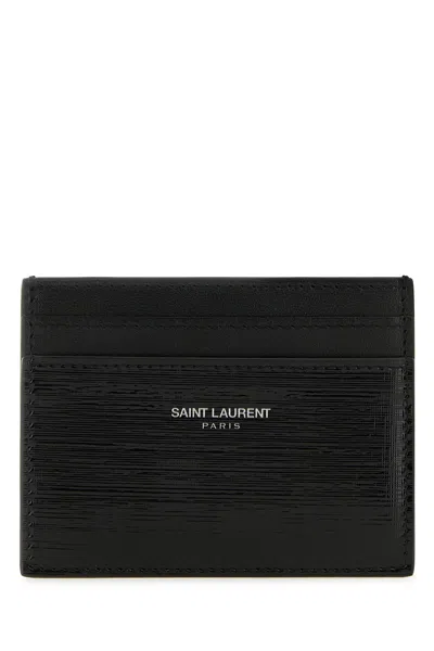 Saint Laurent Men Black Leather Card Holder