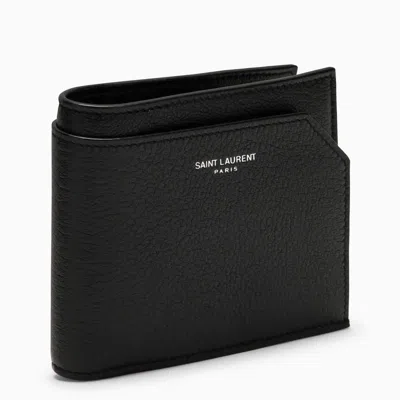 Saint Laurent Men's Black Grained Leather East/west Wallet With Coin Purse For Ss24