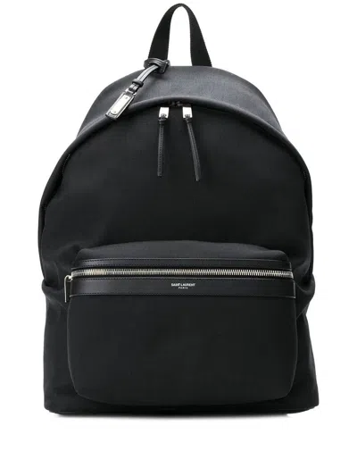 Saint Laurent Black Leather-trim City Backpack For Men From