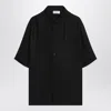 Saint Laurent Camp-collar Striped Silk-charmeuse Shirt In Black