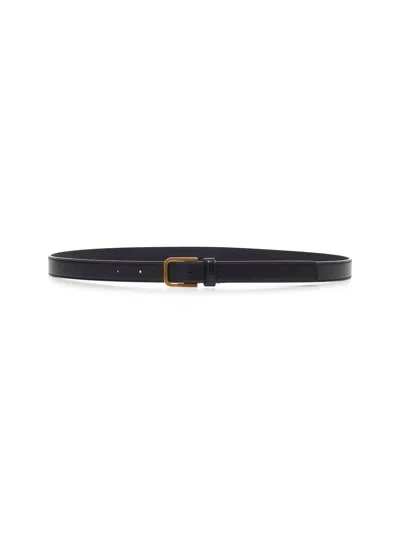 Saint Laurent Men Black Smooth Leather Belt