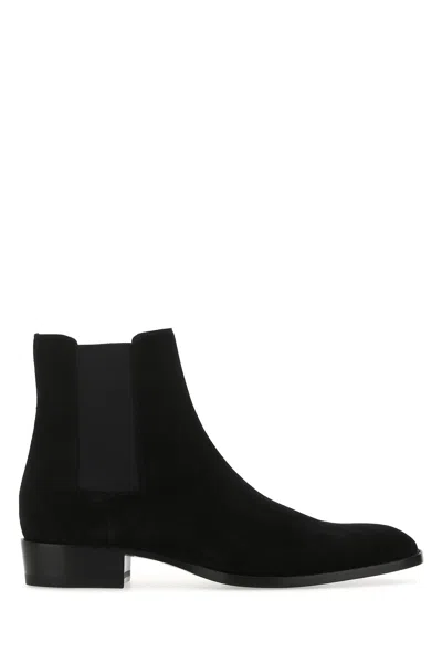 Saint Laurent Men Black Suede Wyatt Ankle Boots