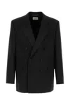 Saint Laurent Man Black Grain De Poudre Blazer In Black