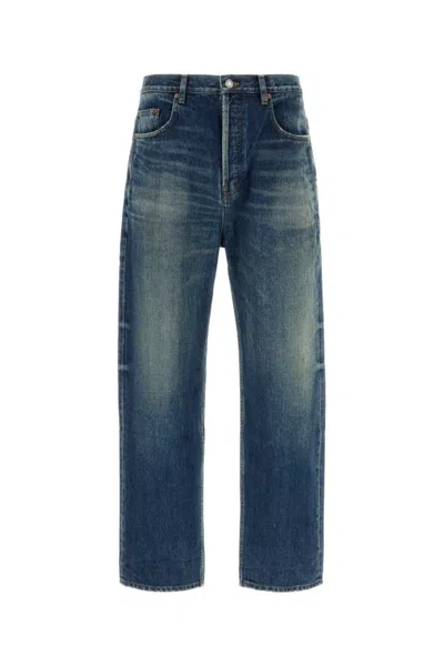 Saint Laurent Faded Straight Jeans In Animal Print
