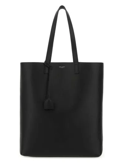 Saint Laurent Men's Bold Leather Tote Bag In Black