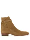 Saint Laurent 30mm Wyatt Suede Boots In Cream