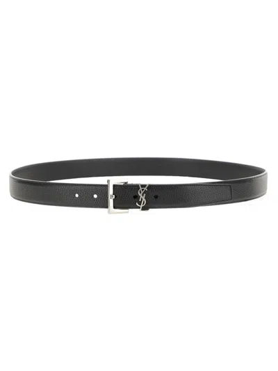Saint Laurent Men's Calf Leather Belt In Black