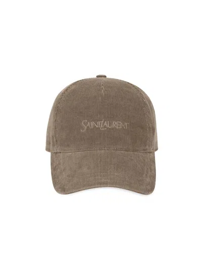 Saint Laurent Mud Corduroy Baseball Cap In Brown