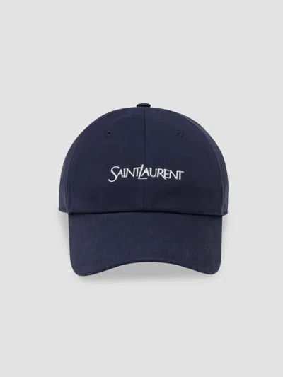 Saint Laurent Men's Cap In Cotton Gabardine In Blue