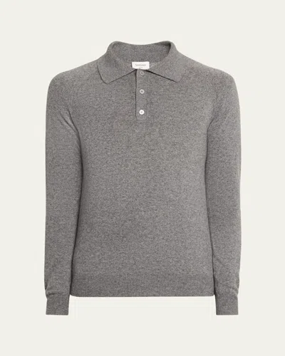 Saint Laurent Men's Cashmere Knit Polo Sweater In Gray