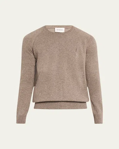 Saint Laurent Men's Cashmere Logo Sweater In Land