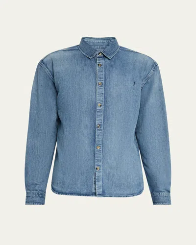 SAINT LAURENT MEN'S CASSANDRA DENIM BUTTON-DOWN SHIRT